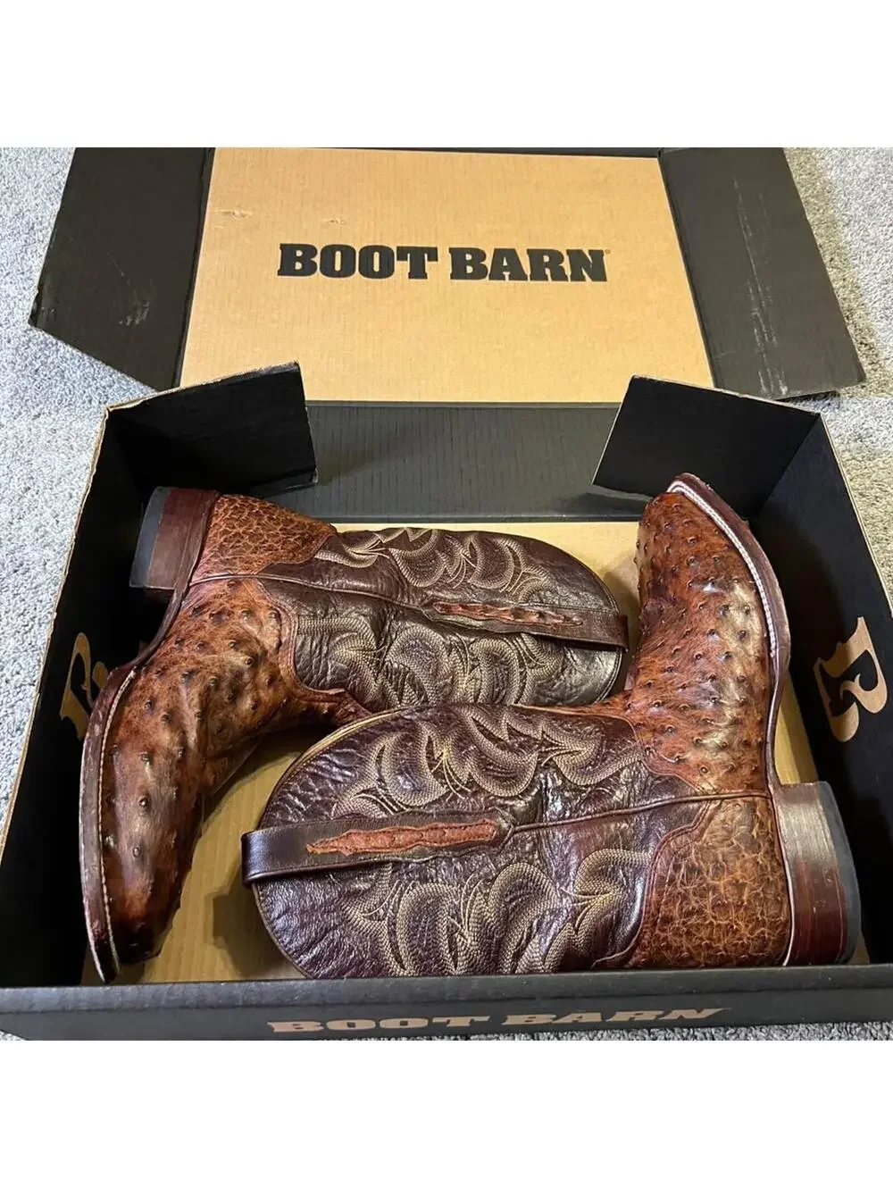 Eldorado Men's Handmade Quill Ostrich Stockman Boots Broad Square Toe size 11D